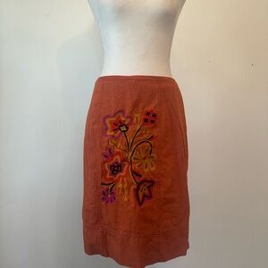 F.L. Malik Vintage Embroidered Floral Orange Midi Skirt